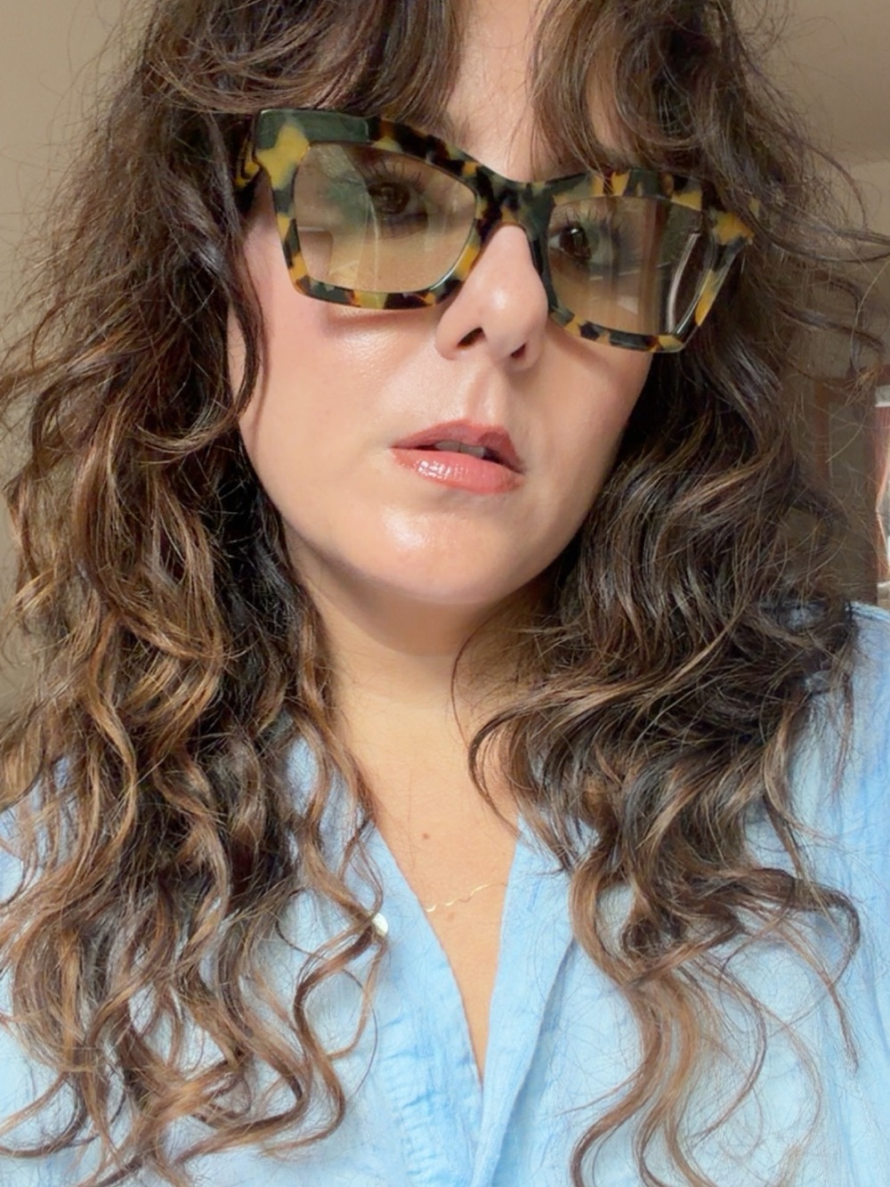 Karen Walker Blessed Tortoise Green and Brown Rectangular Sunglasses